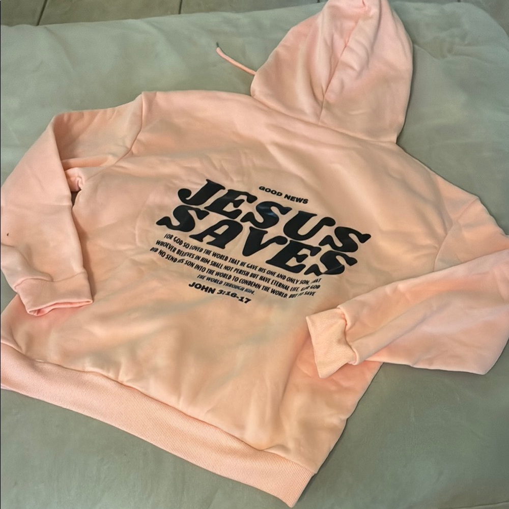 Pink Hoodie with 'Jesus Saves' Print